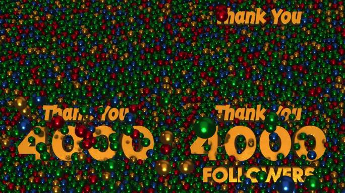 感谢4000名追随者3d文本揭示推动金绿蓝红金属球坑球背景3d渲染