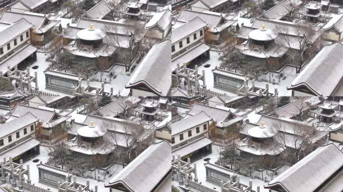 山西大同古城清真寺冬季冰雪航拍