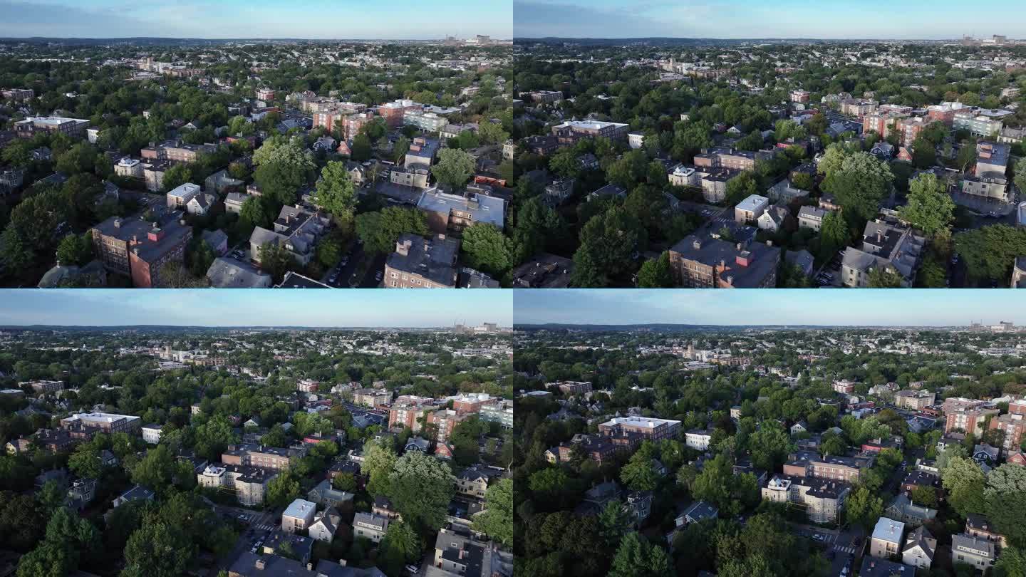 马萨诸塞州剑桥市哈佛大学附近的住宅区鸟瞰图