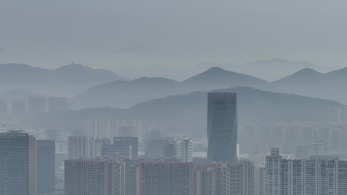 杭州 城市山峰 烟雨江南 江南水墨 晨雾