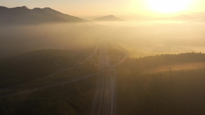 道路日出航拍