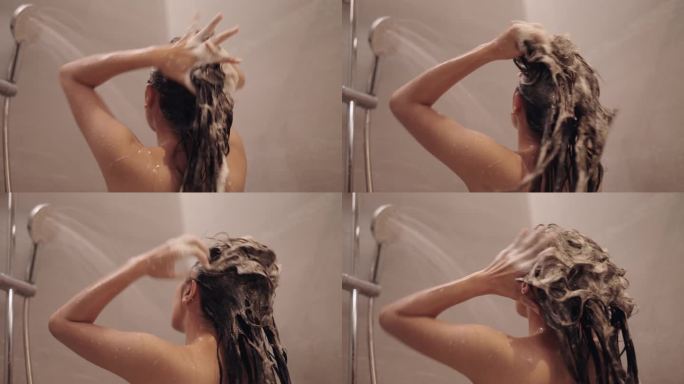 用洗发水洗头的女人
