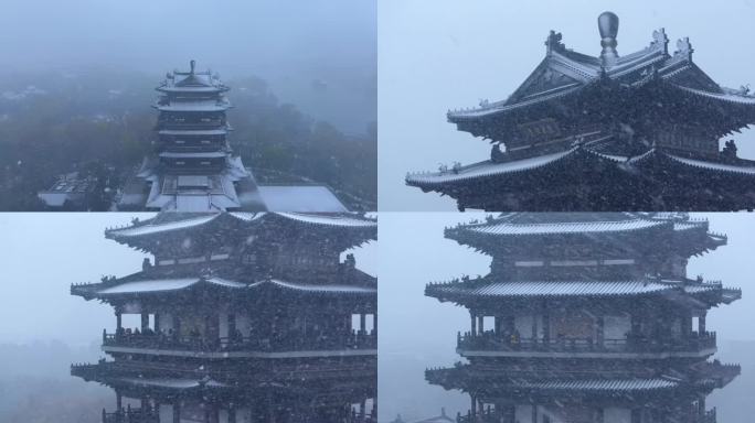 【4K有版权】航拍大明湖下雪雪景