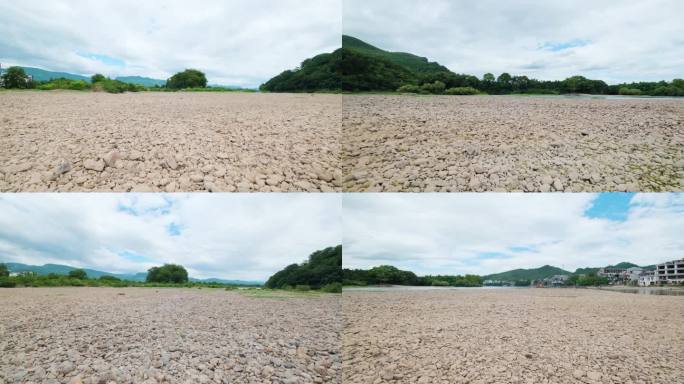 干枯的河床干旱枯水期河道漓江