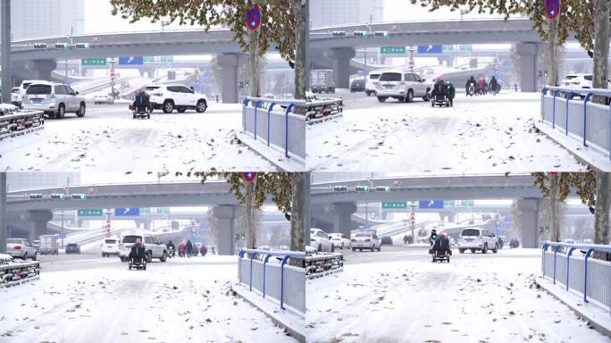 城市大雪出行 石家庄雪景  雪天出行