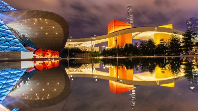 深圳市民中心建筑夜景延时组镜