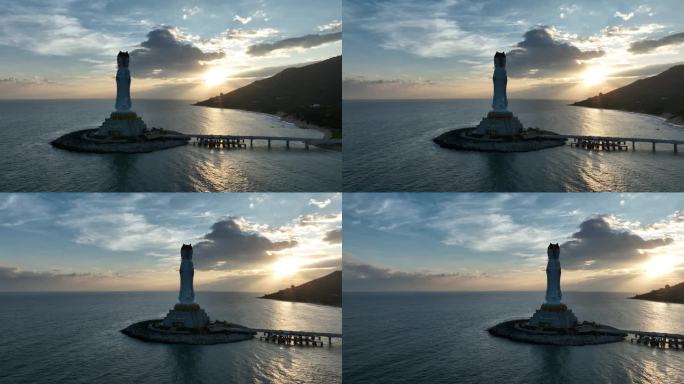 :鸟瞰中国海南岛南山寺海边观音像