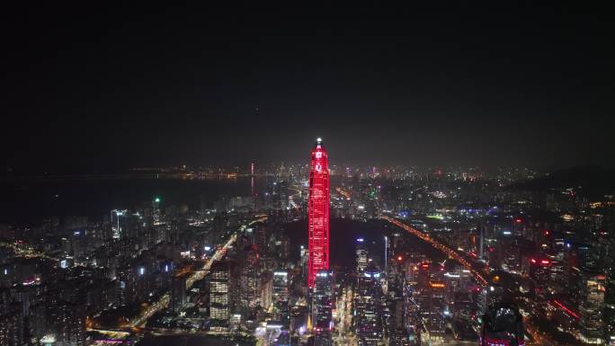 深圳福田区市中心夜景航拍平安大厦城市夜晚