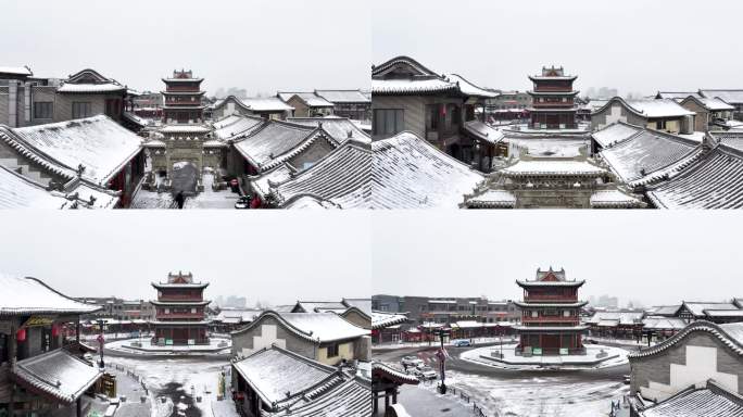 山西大同古城鼓楼冬季冰雪航拍