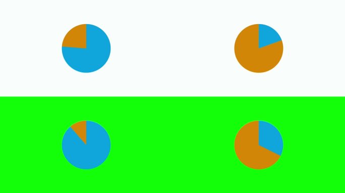 蓝色和橙色饼图在白色背景，4k动画
