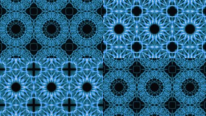 神圣的几何，分形的蓝色变形图案，形状，无缝的VJ循环
