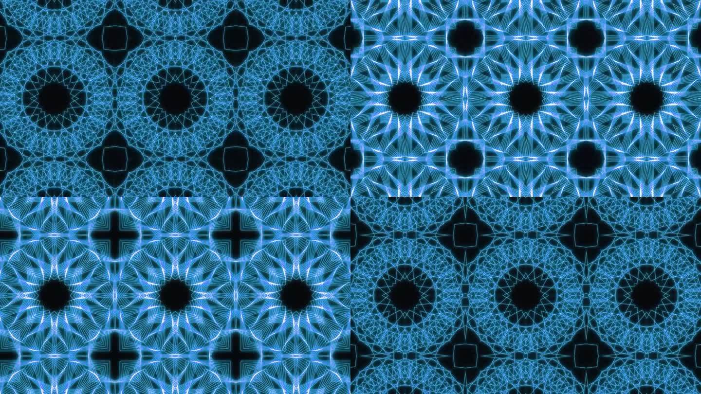 神圣的几何，分形的蓝色变形图案，形状，无缝的VJ循环