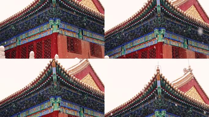 4K升格实拍大雪中的北京故宫建筑