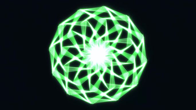 几何圆，神圣几何，绿色无缝VJ循环，黑色背景，旋转