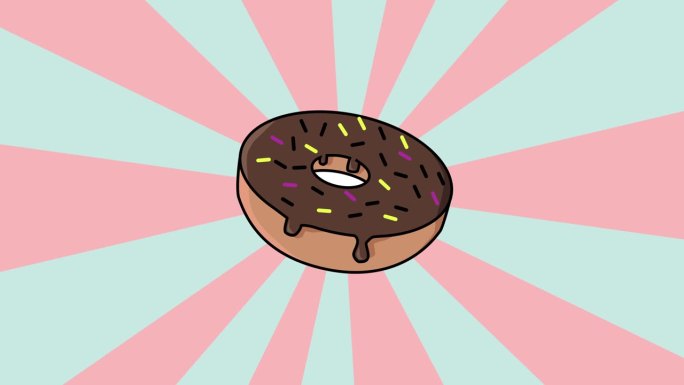 动画巧克力甜甜圈与旋转的背景