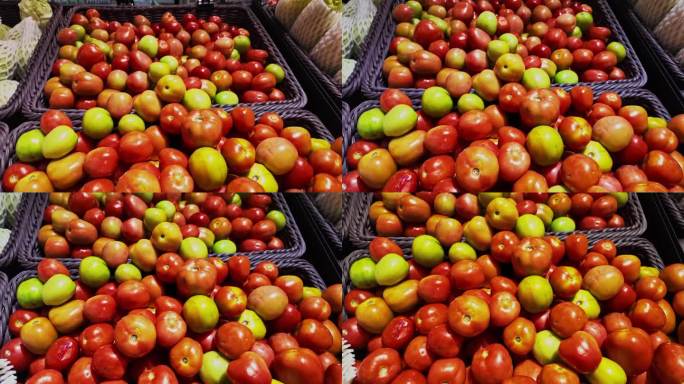 鲜红的西红柿在市场上出售