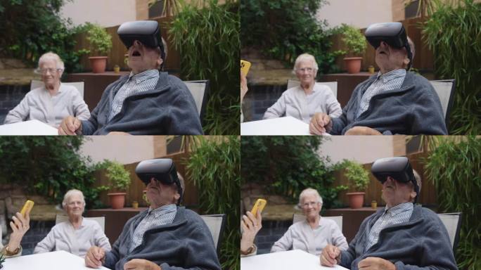 老人在养老院使用虚拟护目镜
