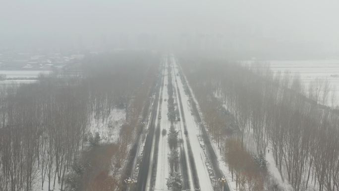 航拍雪景公路石家庄