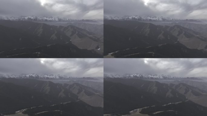 4k航拍冬季祁连山草原 祁连雪山 雪山