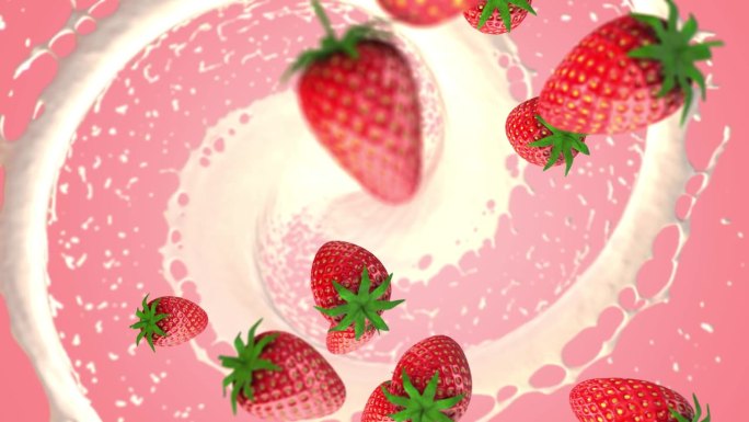 草莓。奶油般的漩涡。酸奶。从上面看。