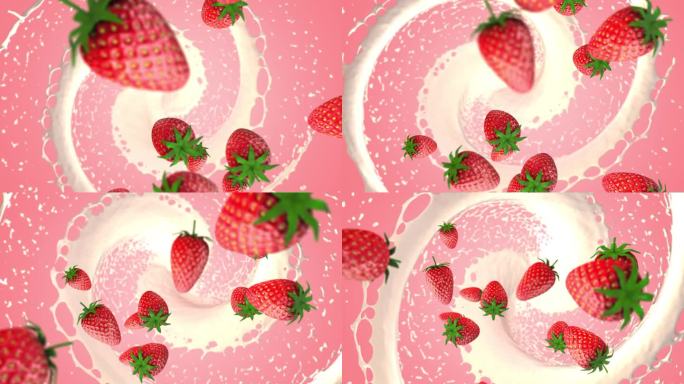 草莓。奶油般的漩涡。酸奶。从上面看。