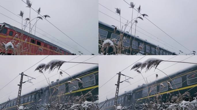 冬天 下雪天 绿皮火车 回家 铁路运输