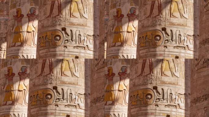 丹德拉神庙或哈托尔神庙的美丽内部。埃及,丹德拉星座。