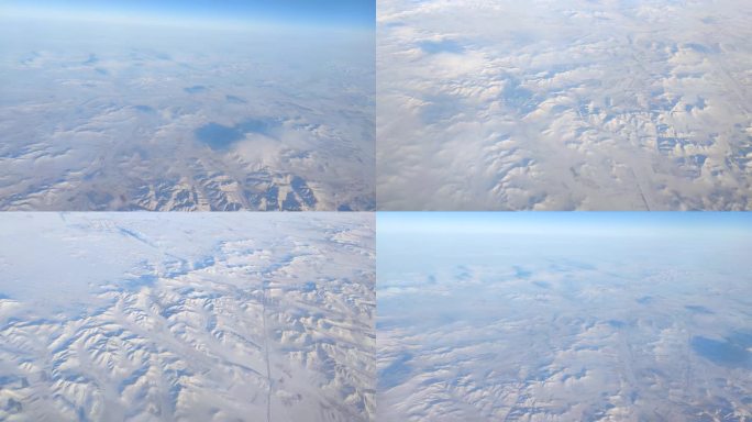 8K冬季雪原航拍飞机窗外原声摇镜山地丘陵