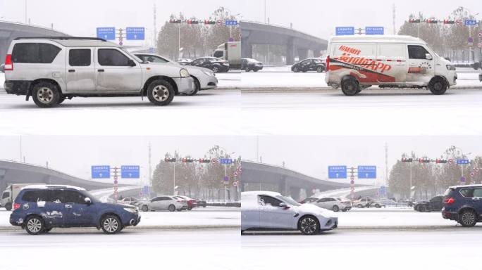 城市大雪出行 石家庄雪景  雪天出行