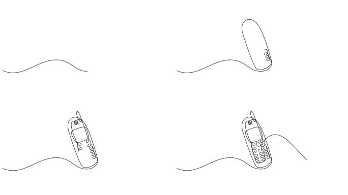 动画的老式手机连续线条绘制。