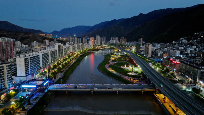 航拍陇南武都区夜景