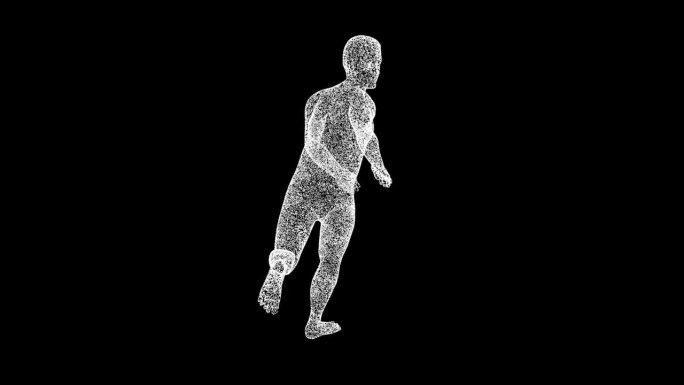 3D Running Man在黑色背景上旋转。运动和娱乐的概念。一个跑步者的解剖。商业广告背景。用于