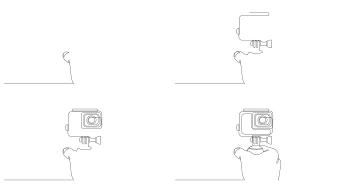 手持动作相机连续一行绘制自拍照动画。