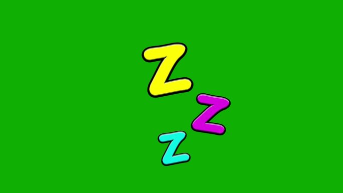 打鼾符号ZZZ运动图形与绿色屏幕背景