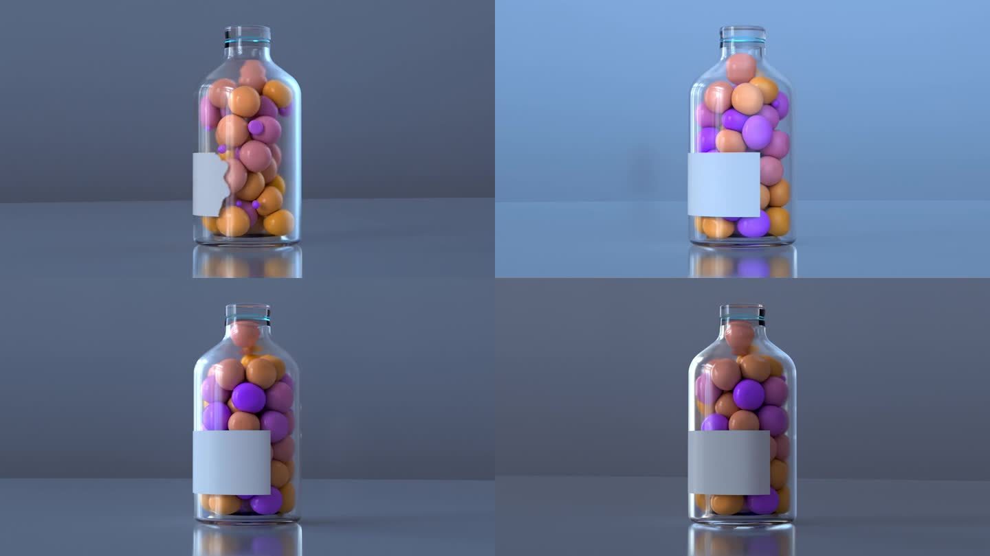 在玻璃瓶里，彩色的球体变得清晰可见。