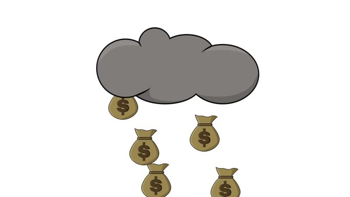 云彩和美元袋下雨的动画视频