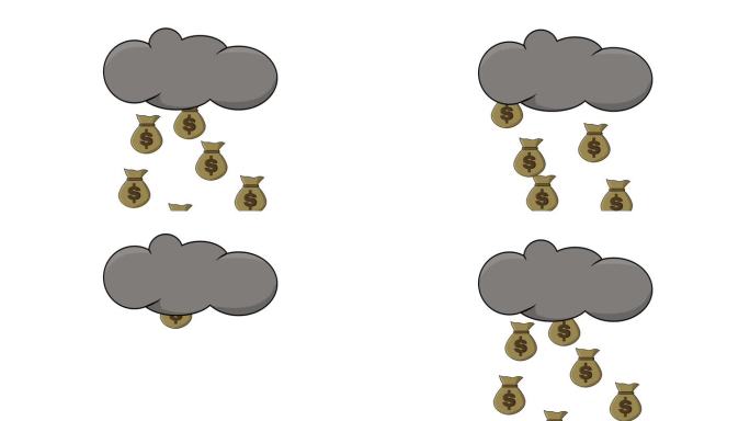 云彩和美元袋下雨的动画视频