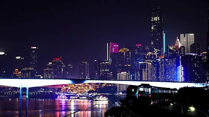 重庆城市夜景轻轨