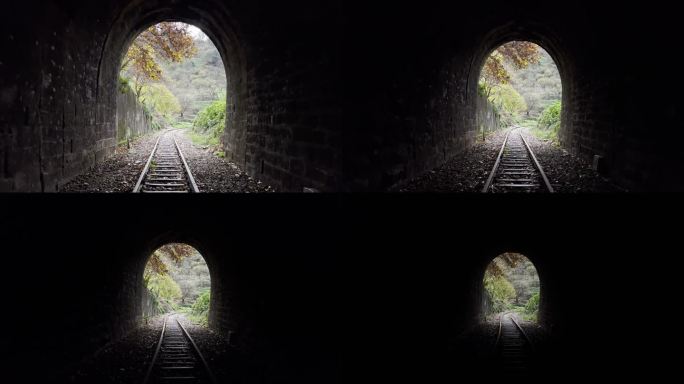 云南昆明山林滇越铁路隧道米轨百年铁轨徒步