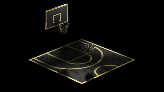 金色篮球场模型动画。无缝循环。