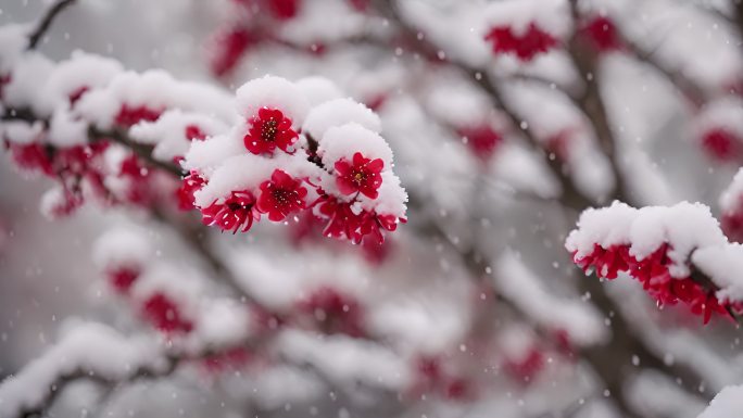 雪景冬季下雪树叶树枝