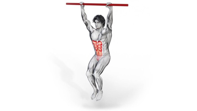 3d渲染肌肉角色做腹部悬挂膝盖抬高他的腹肌