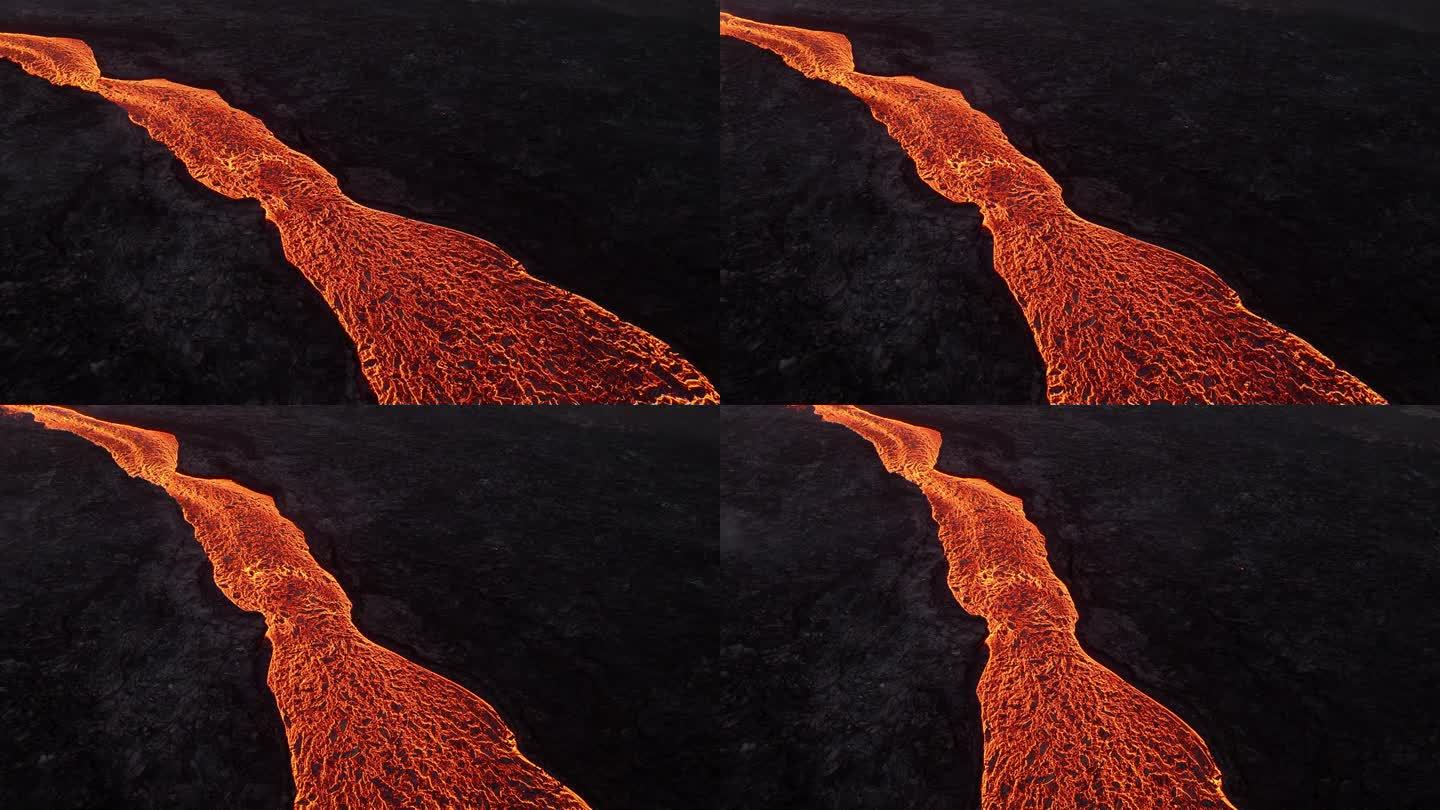 岩浆河火山喷发炽热的熔岩从冰岛地面喷发出来