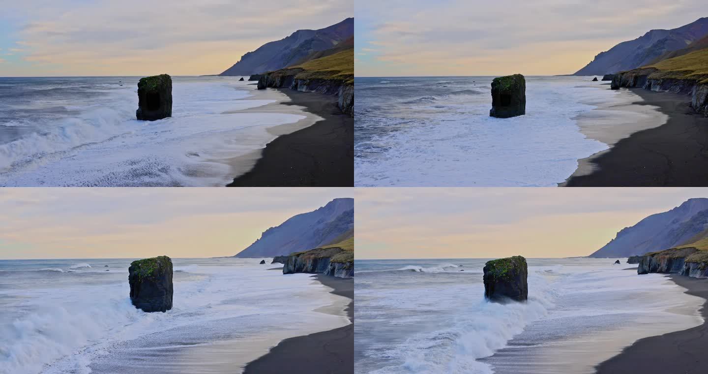 【4K】巨石巨浪黑沙滩