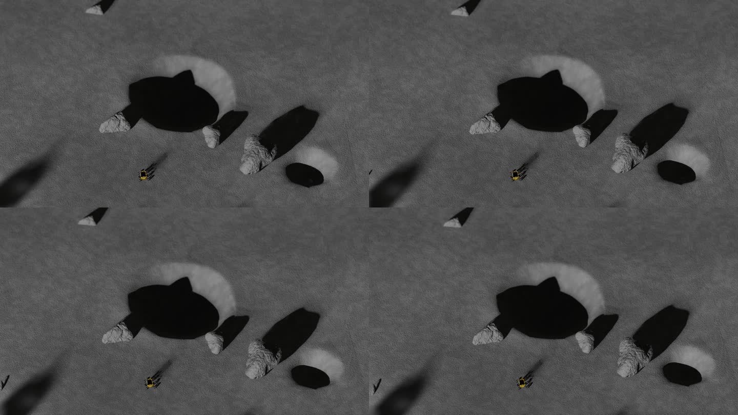 月船月球车在月球陨石坑边缘的3D动画