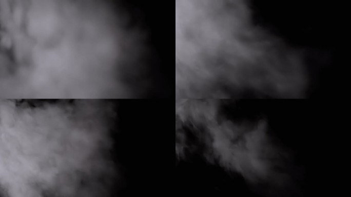 在黑色的背景上，冰冷的白色雾状的蒸汽。慢动作