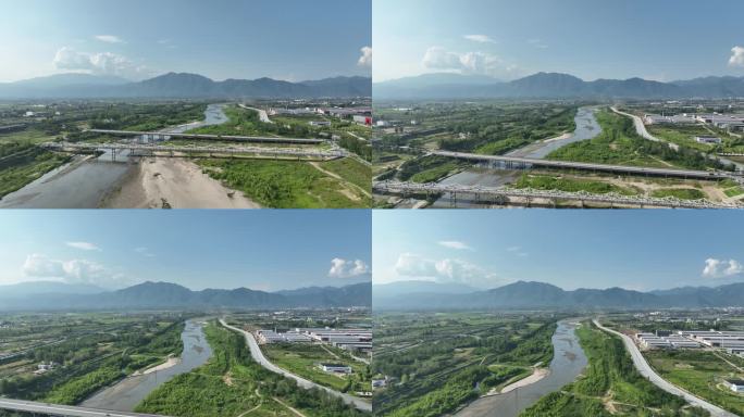 汉中4K航拍大自然风景山水汉江褒河交界处