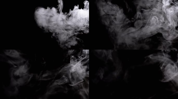 厚厚的白烟的冰云，雾漂浮在模糊的黑色背景