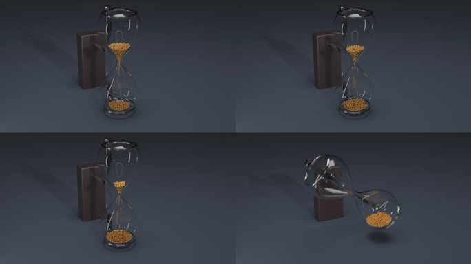一种显示时间变化和固定特定时间事件的概念，以沙漏的形式显示，在球的通道结束时转动烧瓶。