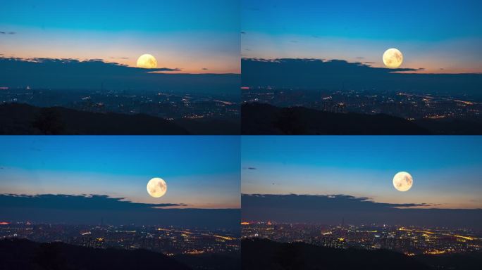 中秋 城市夜景月亮升起